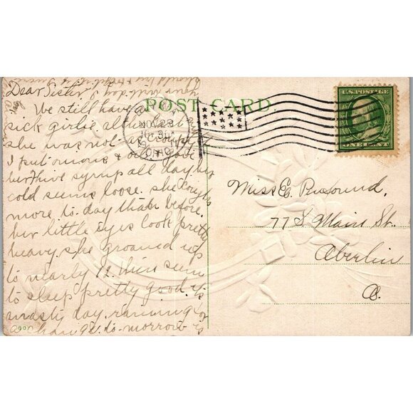 Postcard, Antique, Birthday Greeting Card November 29 1911 Green 1¢ Stamp - Picture 3 of 3